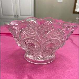 EUC VTG BULLS EYE AND FAN BY US GLASS PRESSED 5” GLASS OVAL DISH